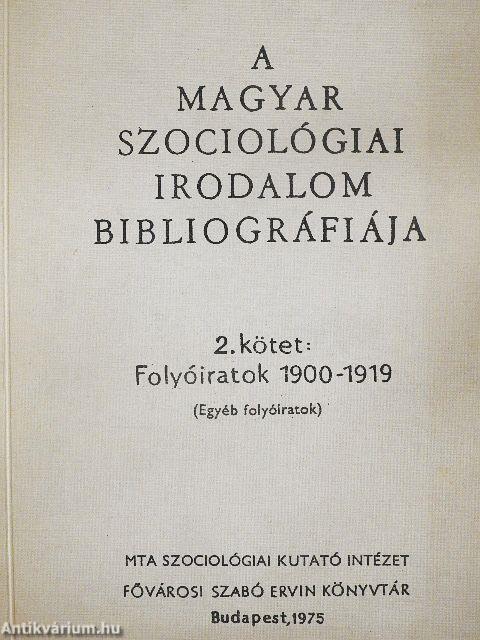 A magyar szociológiai irodalom bibliográfiája 2.