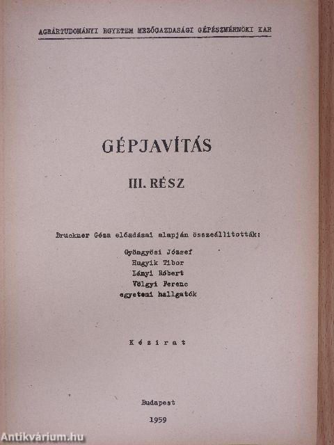 Gépjavítás III.