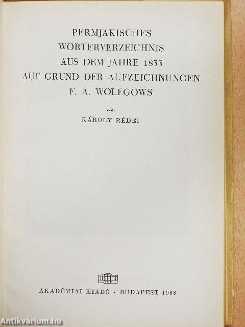 Permjakisches Wörterverzeichnis aus dem Jahre 1833 auf Grund der Aufzeichnungen F. A. Wolegows