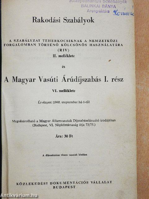 Rakodási szabályok/A Magyar Vasúti Árúdíjszabás I. rész