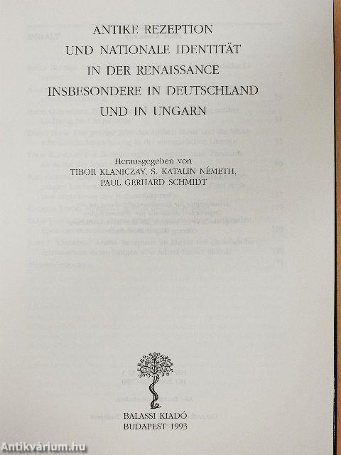 Antike Rezeption und Nationale Identität in der Renaissance Insbesondere in Deutschland und in Ungarn