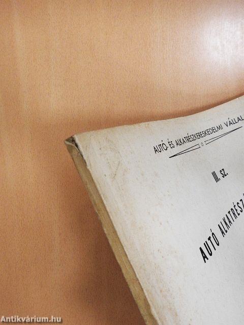 Autó alkatrészárjegyzék 1970 I-V.