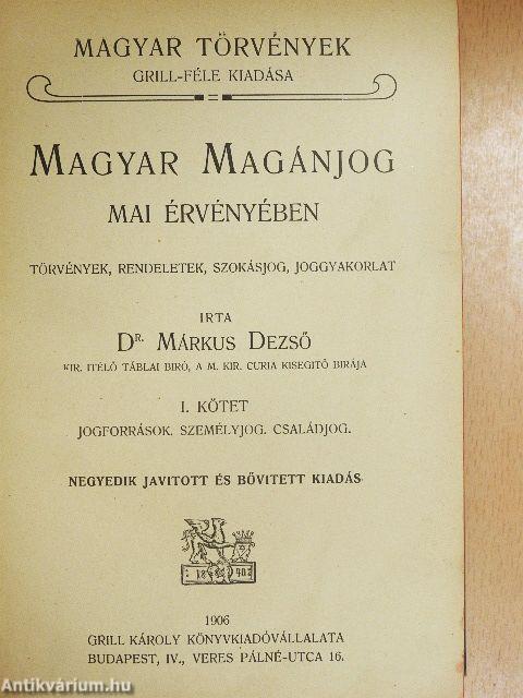 Magyar magánjog mai érvényében I.