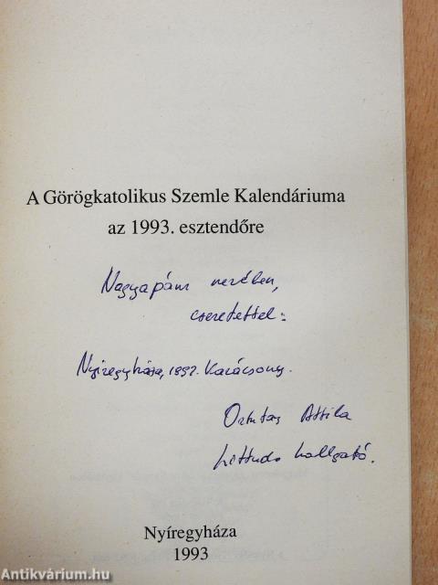 Görögkatolikus Szemle Kalendáriuma 1993 (dedikált példány)