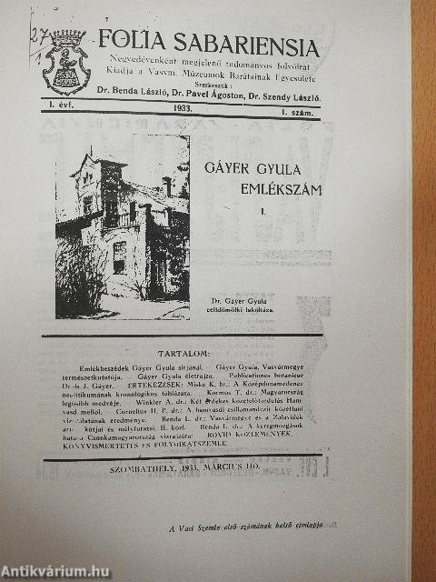 A Vasi Szemle Repertóriuma 1933-1976