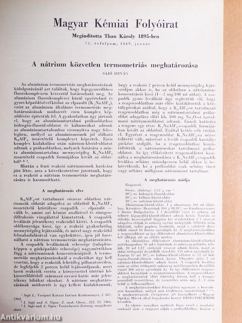 Magyar Kémiai Folyóirat 1969. január-december