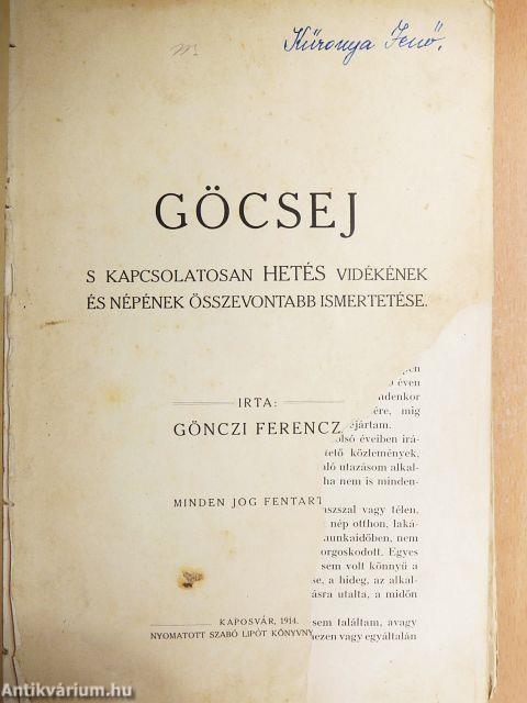 Göcsej s kapcsolatosan Hetés vidékének és népének összevontabb ismertetése (rossz állapotú)