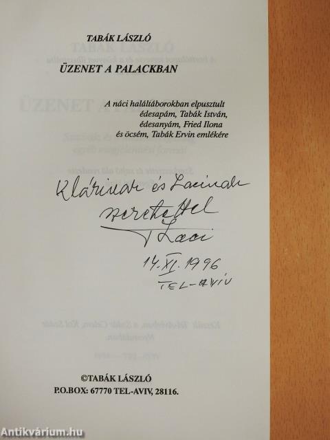 Üzenet a palackban (dedikált példány)