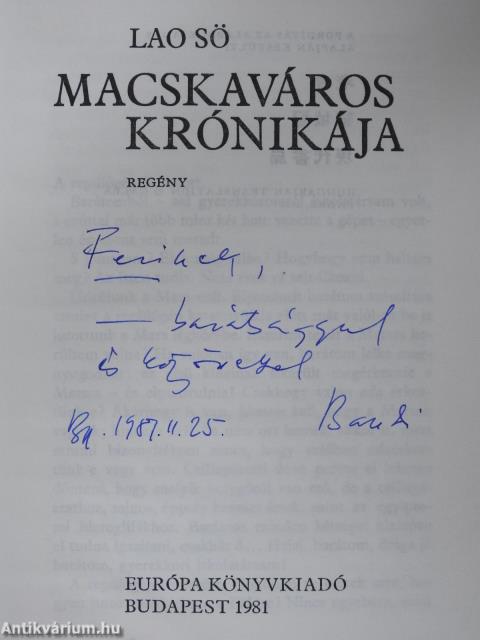 Macskaváros krónikája (dedikált példány)