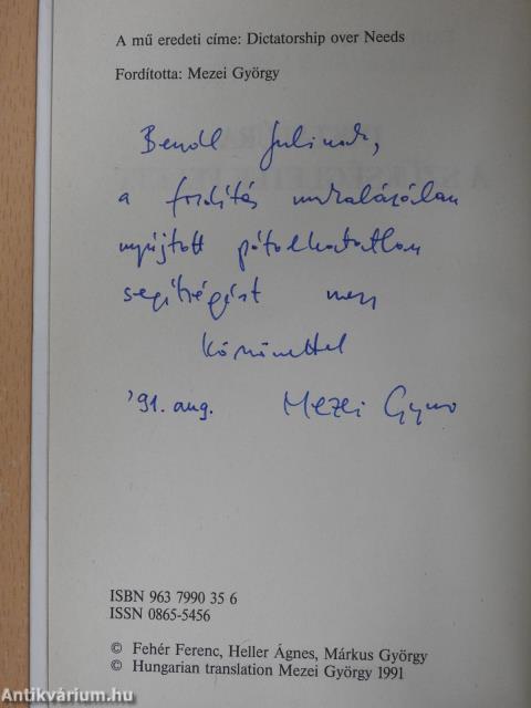 Diktatúra a szükségletek felett (dedikált példány)