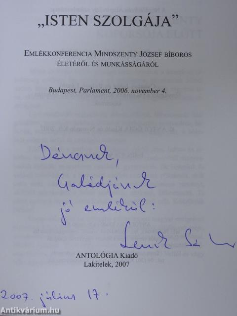 "Isten szolgája" (dedikált példány)