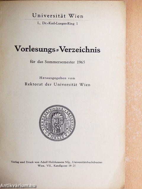 Vorlesungs-Verzeichnis für das Sommersemester 1965