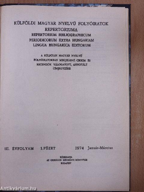 Külföldi magyar nyelvű folyóiratok repertóriuma 1974/január-március/Betűrendes mutató 1974.