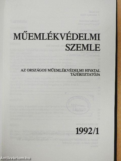 Műemlékvédelmi szemle 1992/1-2.