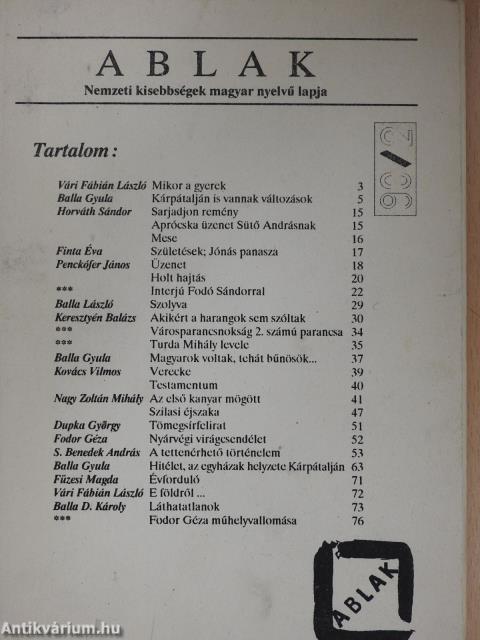 Ablak 1990/2. (dedikált példány)