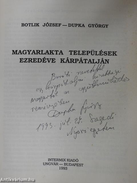 Magyarlakta települések ezredéve Kárpátalján (dedikált példány)