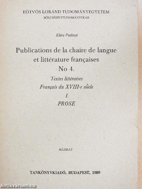 Publications de la chaire de langue et littérature francaise 4.