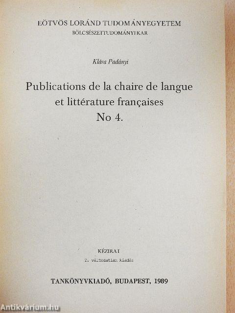 Publications de la chaire de langue et littérature francaise 4.