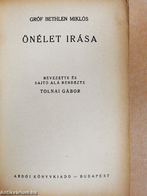 Gróf Bethlen Miklós önélet irása