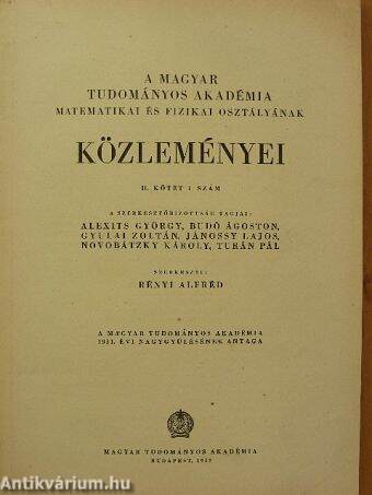 A Magyar Tudományos Akadémia Matematikai és Fizikai Osztályának közleményei 1952. 1. szám