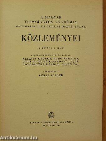 A Magyar Tudományos Akadémia Matematikai és Fizikai Osztályának közleményei 1951. 2-4. szám