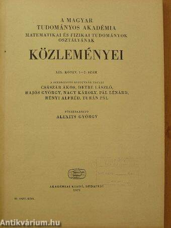 A Magyar Tudományos Akadémia Matematikai és Fizikai Tudományok Osztályának közleményei 1970/1-2.