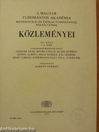 A Magyar Tudományos Akadémia Matematikai és Fizikai Tudományok Osztályának közleményei 1973/3-4.