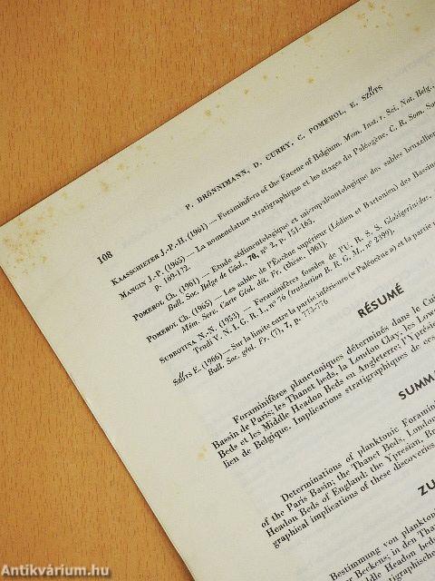 Contribution a la Connaissance des Foraminiféres Planctoniques de l'Éocéne (Incluant le Paléocéne) du Bassin Anglo-Franco-Belge