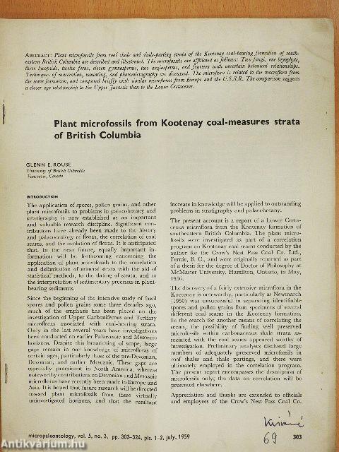 Plant microfossils from Kootenay coal-measures strata of British Columbia