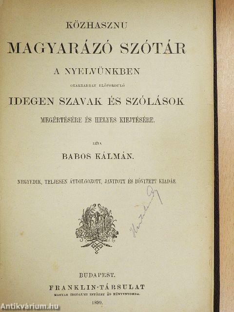 Közhasznu magyarázó szótár
