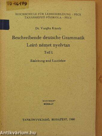 Beschreibende deutsche Grammatik I.