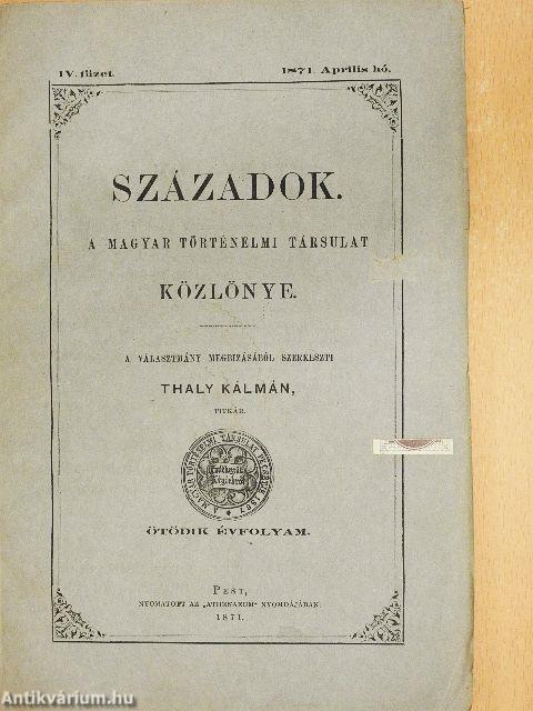 Századok 1871. Aprilis