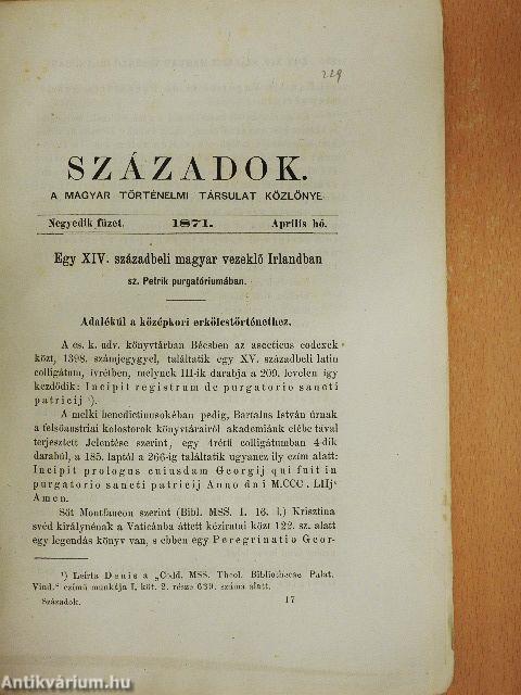 Századok 1871. Aprilis