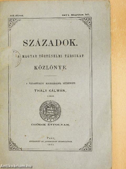 Századok 1871. Martius