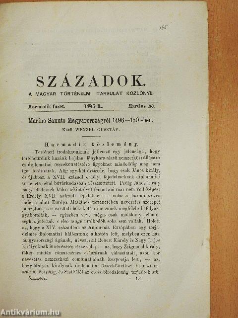 Századok 1871. Martius