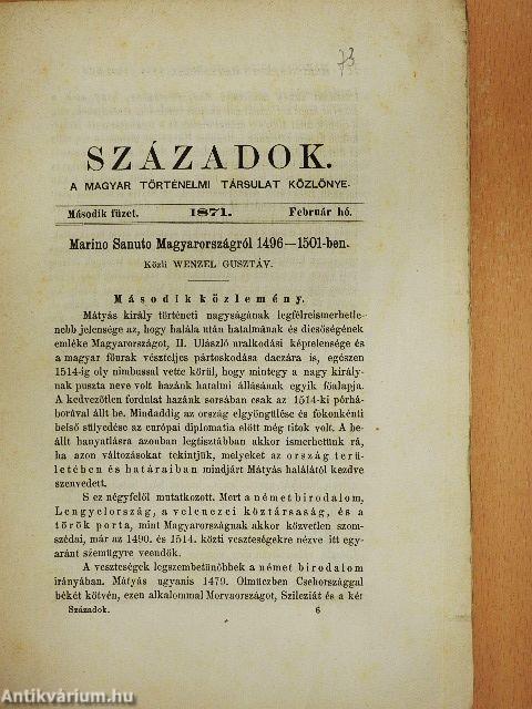 Századok 1871. Február