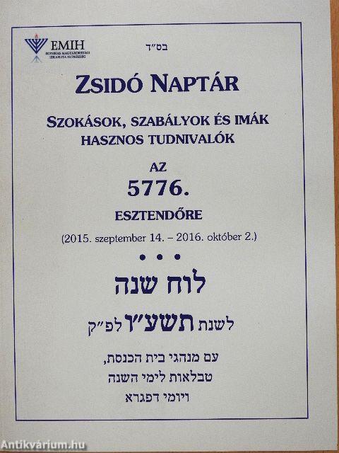 Zsidó naptár az 5776. esztendőre