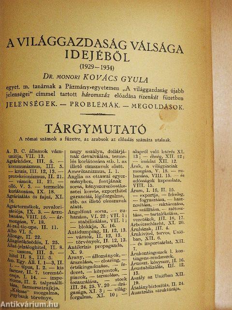 A világgazdaság ujabb jelenségei I-VII, IX-XII.