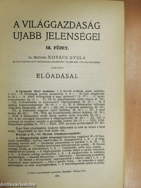 A világgazdaság ujabb jelenségei I-VII, IX-XII.
