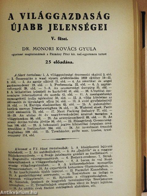 A világgazdaság ujabb jelenségei I-VII, IX-XII.