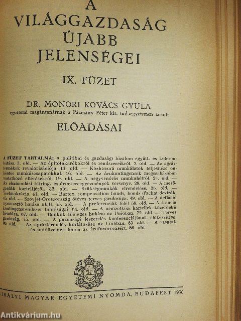 A világgazdaság ujabb jelenségei I-VII, IX-XII.