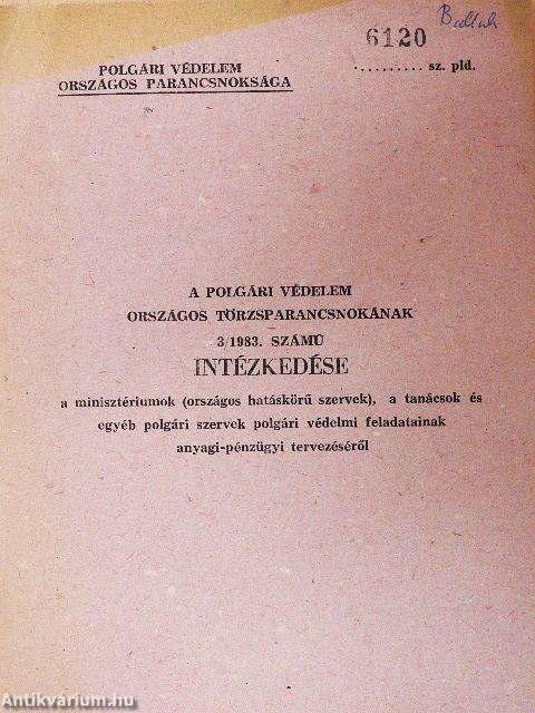 A polgári védelem országos törzsparancsnokának 3/1983. számú intézkedése a minisztériumok (országos hatáskörű szervek), a tanácsok és egyéb polgári szervek polgári védelmi feladatainak anyagi-pénzügyi tervezéséről
