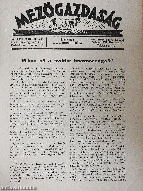 Mezőgazdaság 1939. március 15.