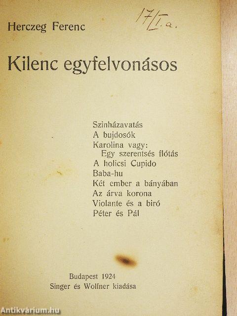 Kilenc egyfelvonásos