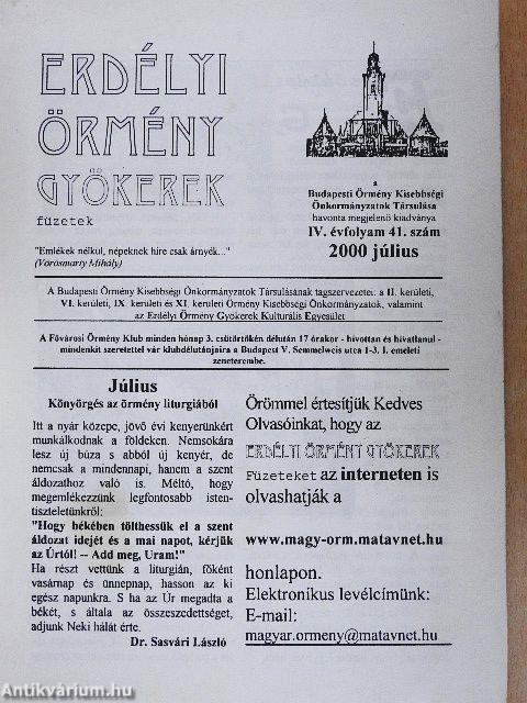 Erdélyi Örmény Gyökerek Füzetek 2000. július