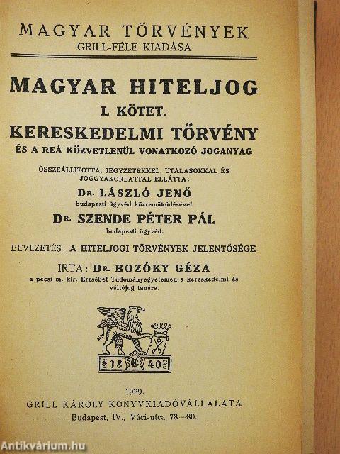 Magyar hiteljog I.