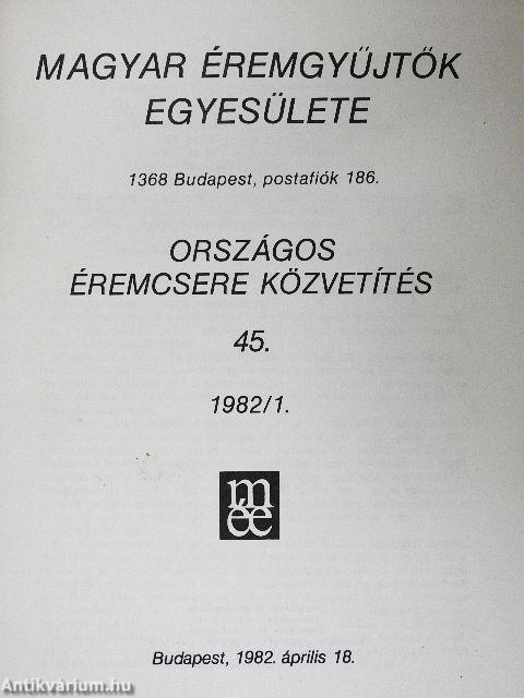Magyar Éremgyűjtők Egyesülete Országos éremcsere közvetítés 1982/1