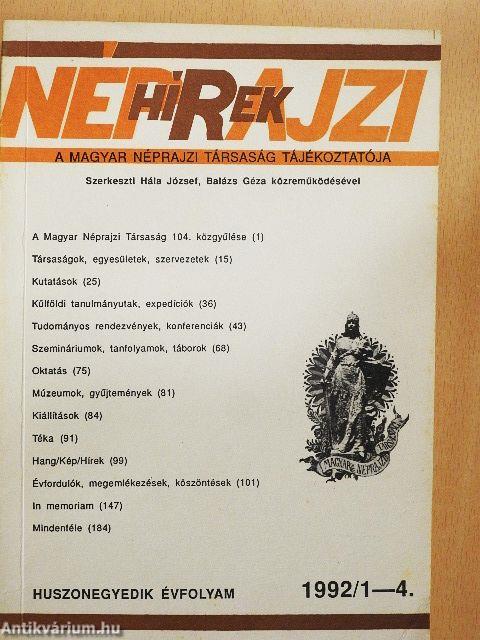 Néprajzi Hírek 1992/1-4.