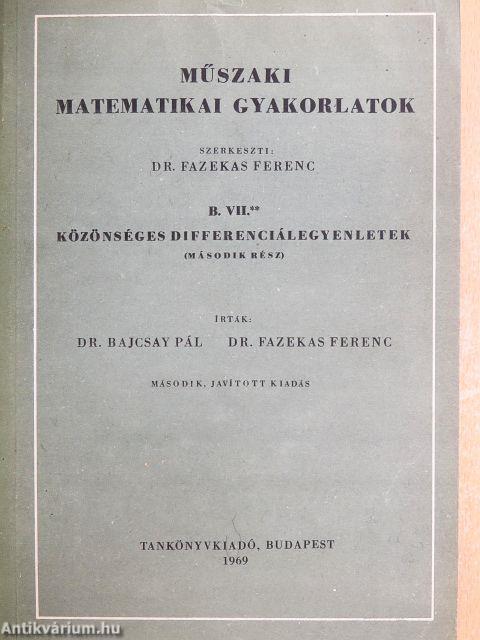 Műszaki matematikai gyakorlatok B. VII./2.