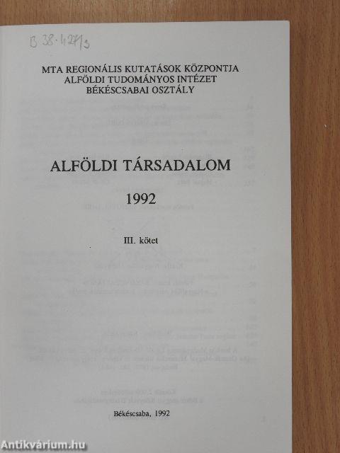 Alföldi Társadalom 1992. III.